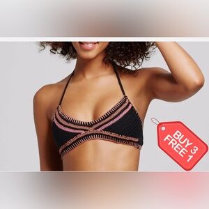 Xhilaration Black and Pink Crochet-Trim Bikini 2016 style